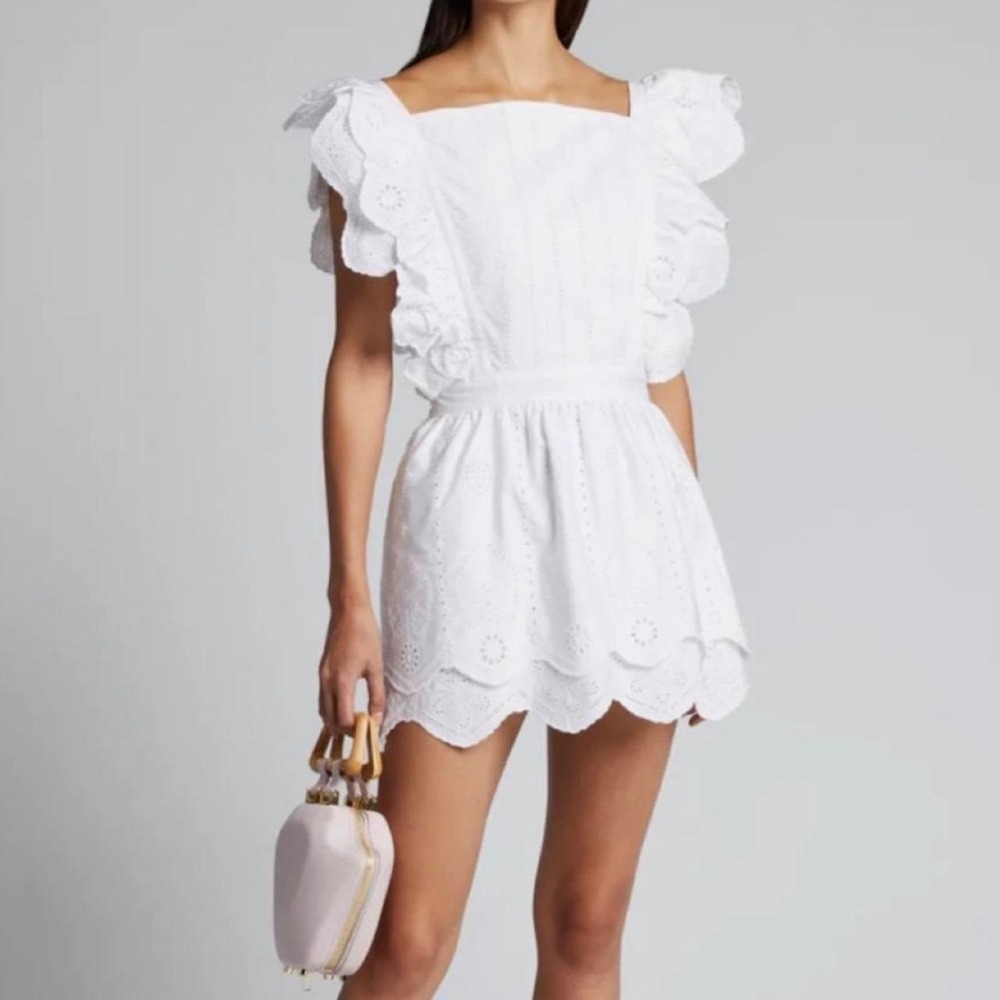 SIR the Label Delilah Broderie Anglaise Mini Dress‎ White Eyelet Ruffle- Size XS